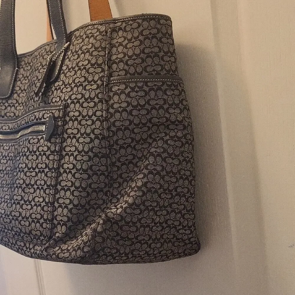 Coach Black and Gray Signature Diaper Bag 5707 Y2K Tote Shoulder Bag